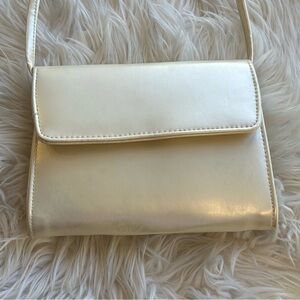 Vintage 90s Pearl Colored Crossbody Purse with Snap Flap Closure